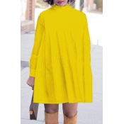 Lovely Trendy Turtleneck Yellow Mini T-shirt Dress