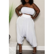 Lovely Casual Dew Shoulder Loose White Plus Size T
