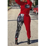 Lovely Casual Patchwork Red Two-piece Pants Set