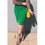 Lovely Casual Slit Green Plus Size Skirt