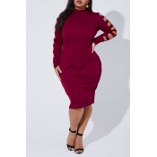 Lovely Casual Half A Turtleneck Hollow-out Wine Re