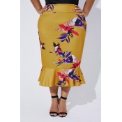 Lovely Trendy Printed Yellow Plus Size Skirt