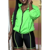 Lovely Casual Zipper Design Green Coat