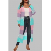 Lovely Casual Patchwork Blue Plus Size Cardigan