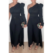 Lovely Work One Shoulder Black Blouse
