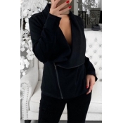 Lovely Casual Zipper Design Black Coat