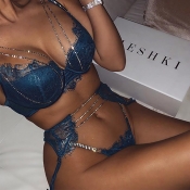 Lovely Trendy Hollow-out Blue Bra Sets