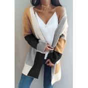 Lovely Casual Patchwork Long Light Tan Cardigan