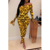 Lovely Sexy Leopard Printed Yellow Two-piece Pants