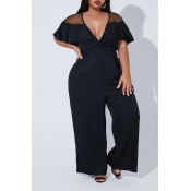 Lovely Casual Flounce Design Black Plus Size One-p