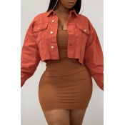 Lovely Casual Buttons Design Jacinth Coat