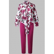 Lovely Casual Floral Printed Rose Red Plus Size Tw