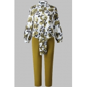 Lovely Casual Floral Printed Green Plus Size Two-p