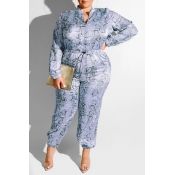 Lovely Casual Printed Grey Plus Size One-piece Jum