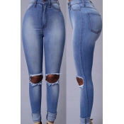 Lovely Leisure Hollow-out Blue Jeans