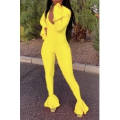 Lovely Casual Flounce Design Yellow One-piece Jump