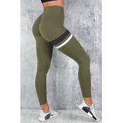 Lovely Sportswear Striped Skinny Army Green Leggin