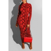 Lovely Casual Snakeskin Printed Red Ankle Length D