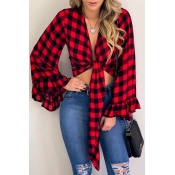 Lovely Casual Plaid Printed Red Blouse