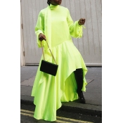 Lovely Casual Turtleneck Asymmetrical Green Floor 