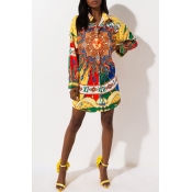 Lovely Casual Printed Multicolor Mini Shirt Dress