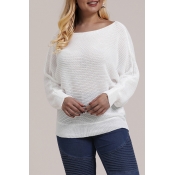 Lovely Casual O Neck White Plus Size Sweater