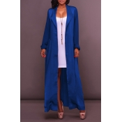Lovely Casual Lace-upe Blue Trench Coat