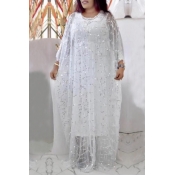 Lovely Casual Sequined White Plus Size Two-piece S