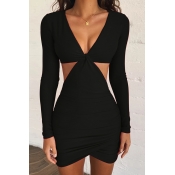 Lovely Casual Hollow-out Black Mini Dress