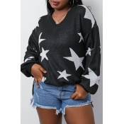 Lovely Casual Star Black Sweater