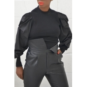 Lovely Trendy Patchwork Black Blouse