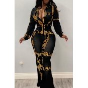 Lovely Casual Turndown Collar Printed Multicolor T