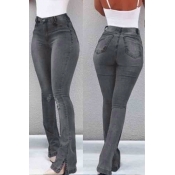 Lovely Trendy Skinny Slit Black Jeans