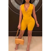 Lovely Casual Deep V Neck Yellow One-piece Romper