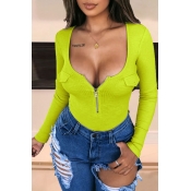 Lovely Work Zipper Design Green Bodysuit