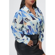 Lovely Casual Geometric Printed Blue Plus Size Shi