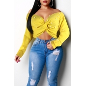 Lovely Work Cross-over Design Yellow Sweater