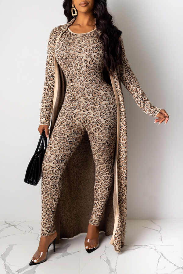 Lovely Casual Leopard Printed Two-piece Pants Set