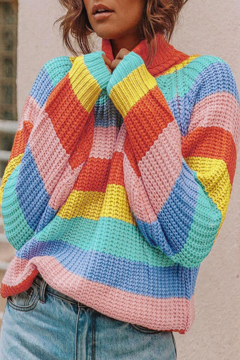 Lovely Rainbow Striped Multicolor Sweater