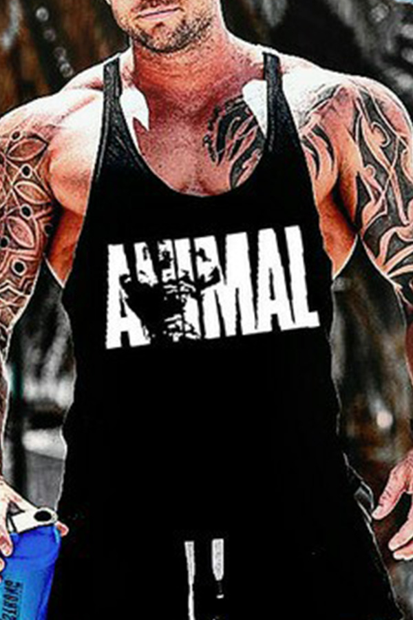 Lovely Casual Letter Printed Black Vest