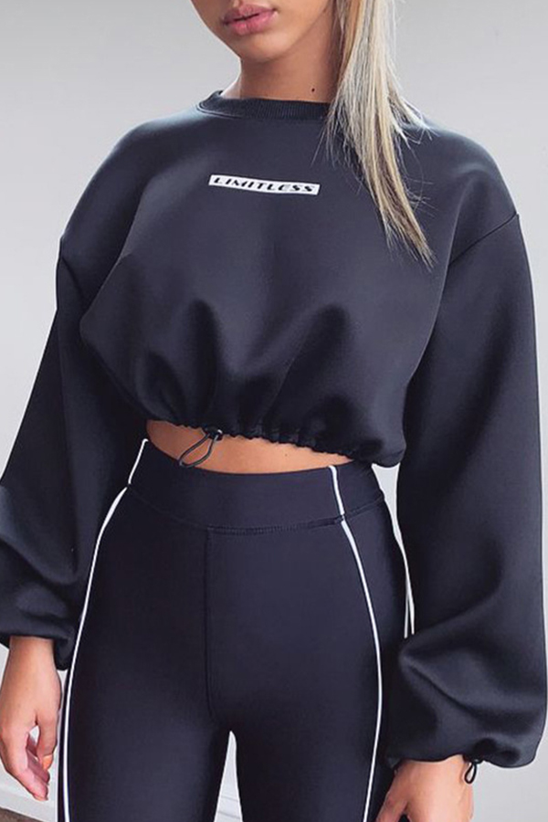 Lovely Casual Drawstring Black Sweatshirt Hoodie