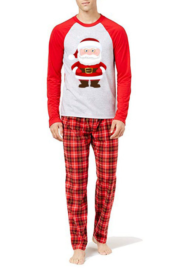 Lovely Christmas Day Patchwork Red Two-piece Pants Set
