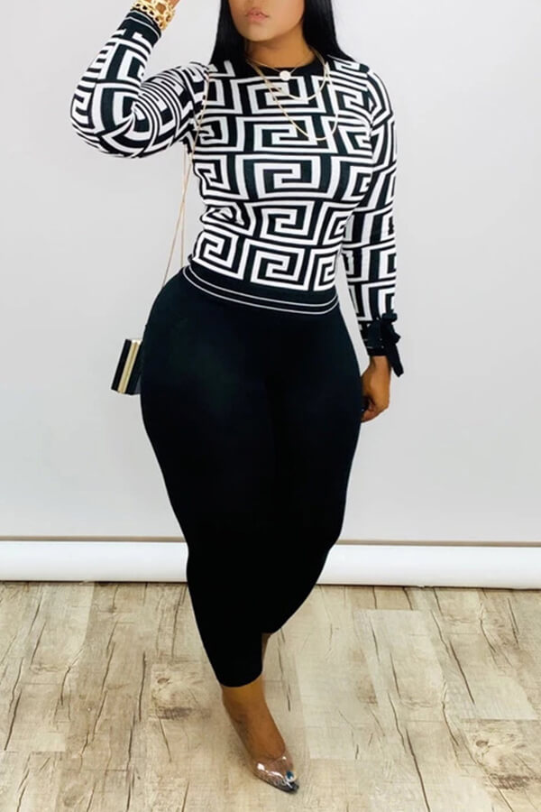 LW Casual Print Black Two Piece Pants Set