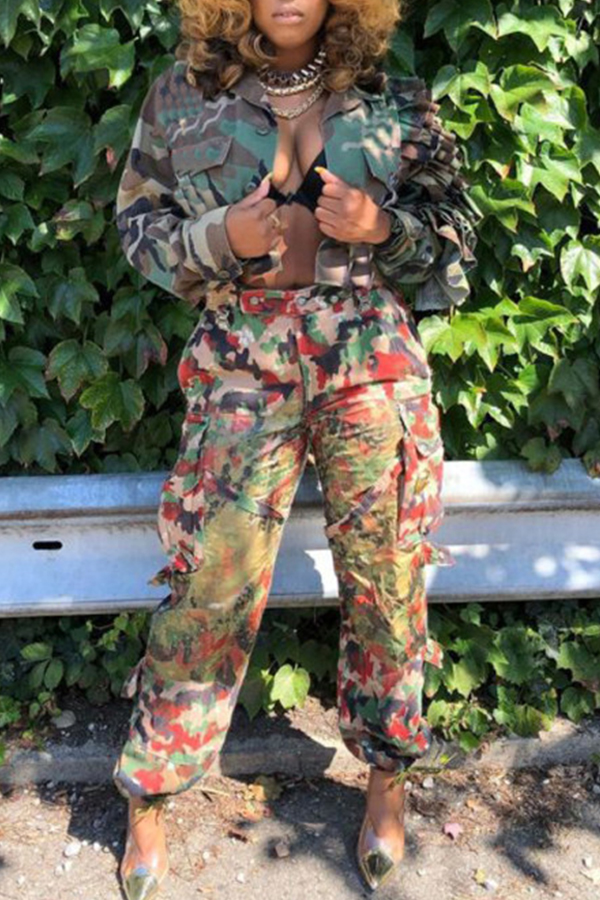 Lovely Casual Camouflage Printed Short Coat