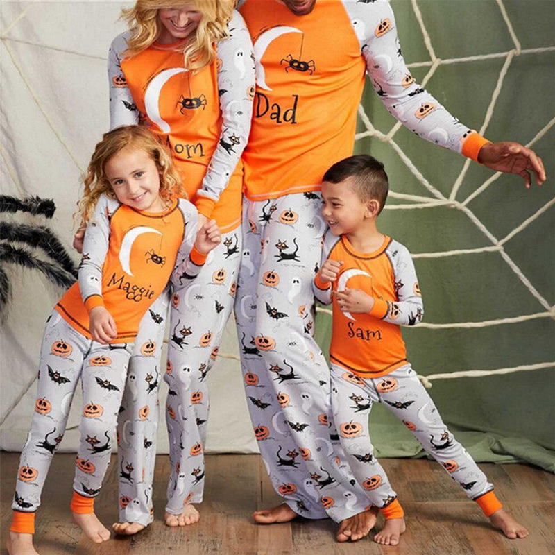 Lovely Halloween Printed Orange Father Two-piece Pants Set