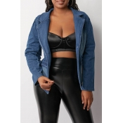 Lovely Trendy Pocket Patched Blue Jacket