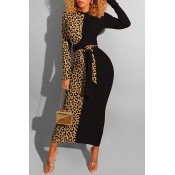 Lovely Casual Leopard Patchwork Black Ankle Length