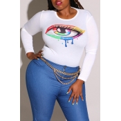 Lovely Casual Eye Printed White Plus Size T-shirt