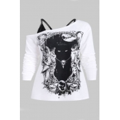 Lovely Casual Printed White Plus Size T-shirt