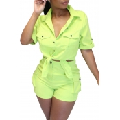 Lovely Casual Buttons Design Green Two-piece Short